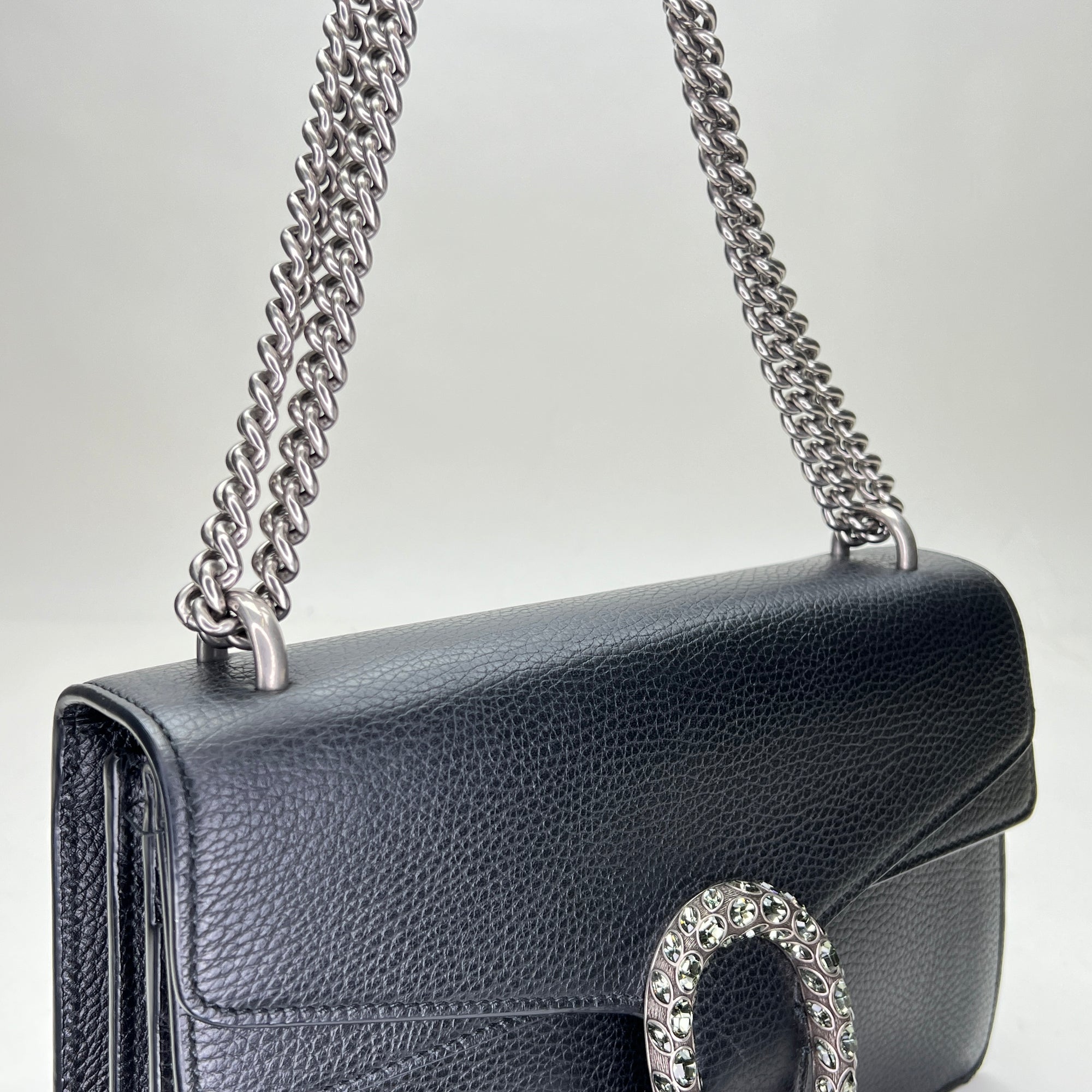 Dionysus Small Black Shoulder Bag in, Silver hardware