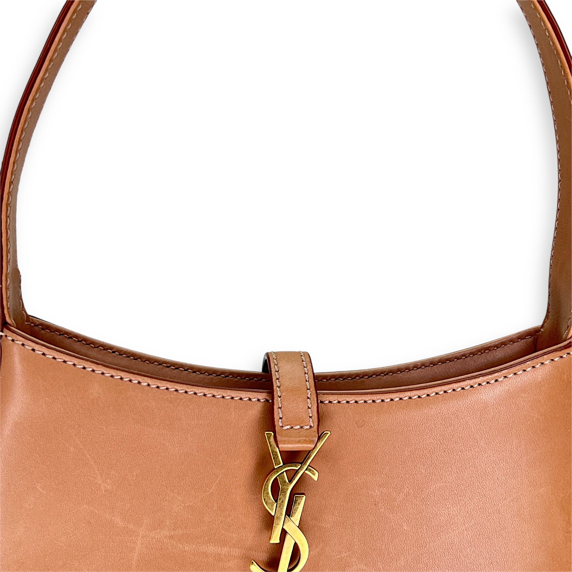 Le 5 A 7 Hobo Mini Brown Shoulder Bag in Calfskin, Gold hardware