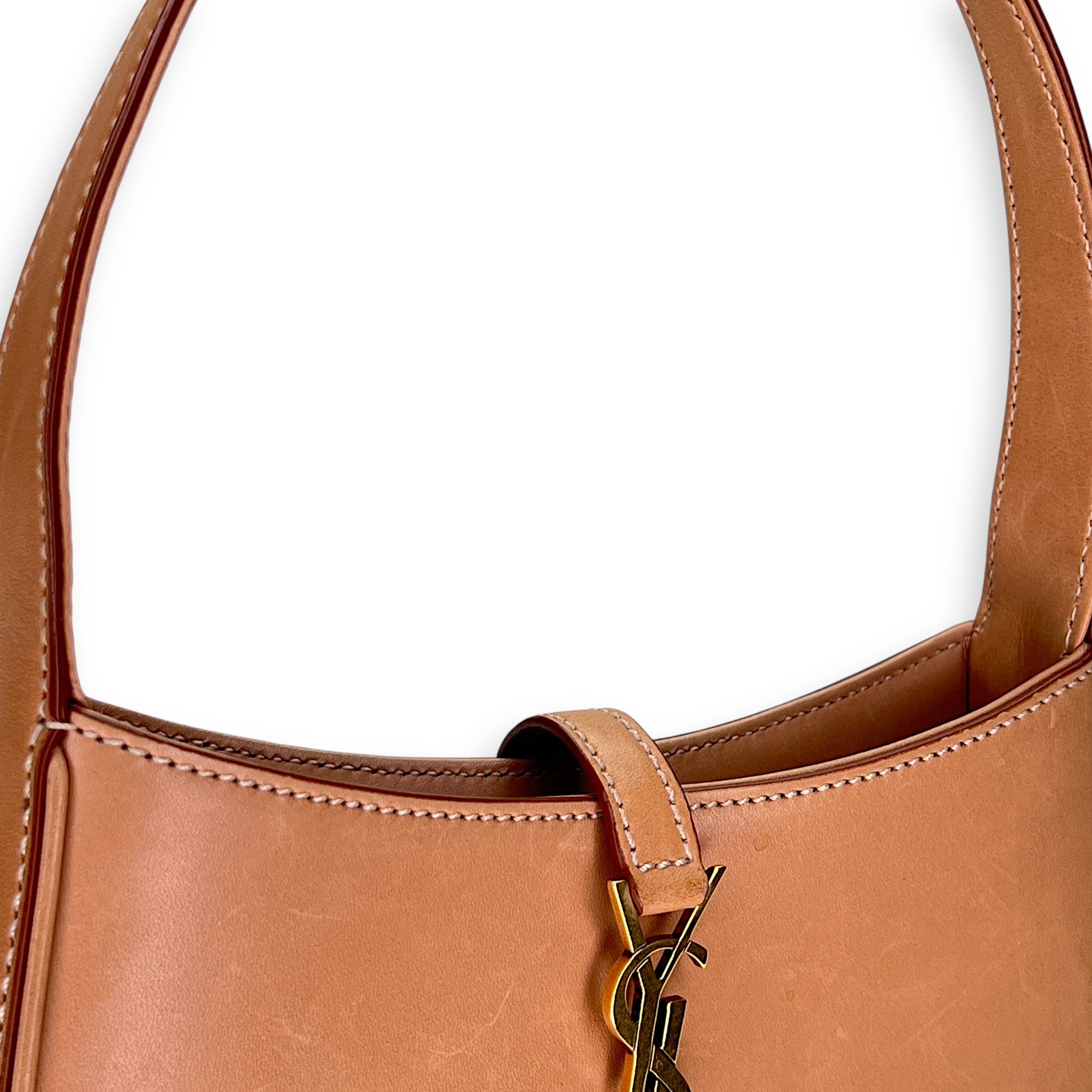 Le 5 A 7 Hobo Mini Brown Shoulder Bag in Calfskin, Gold hardware