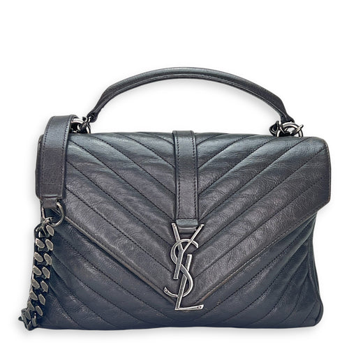 College Medium Grey Shoulder Bag in Calfskin, Silver hardware