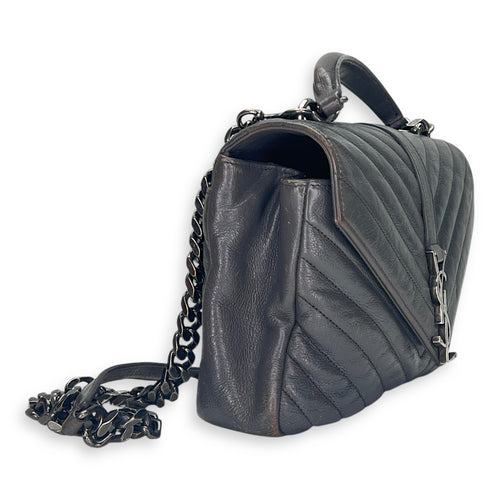 College Medium Grey Shoulder Bag in Calfskin, Silver hardware