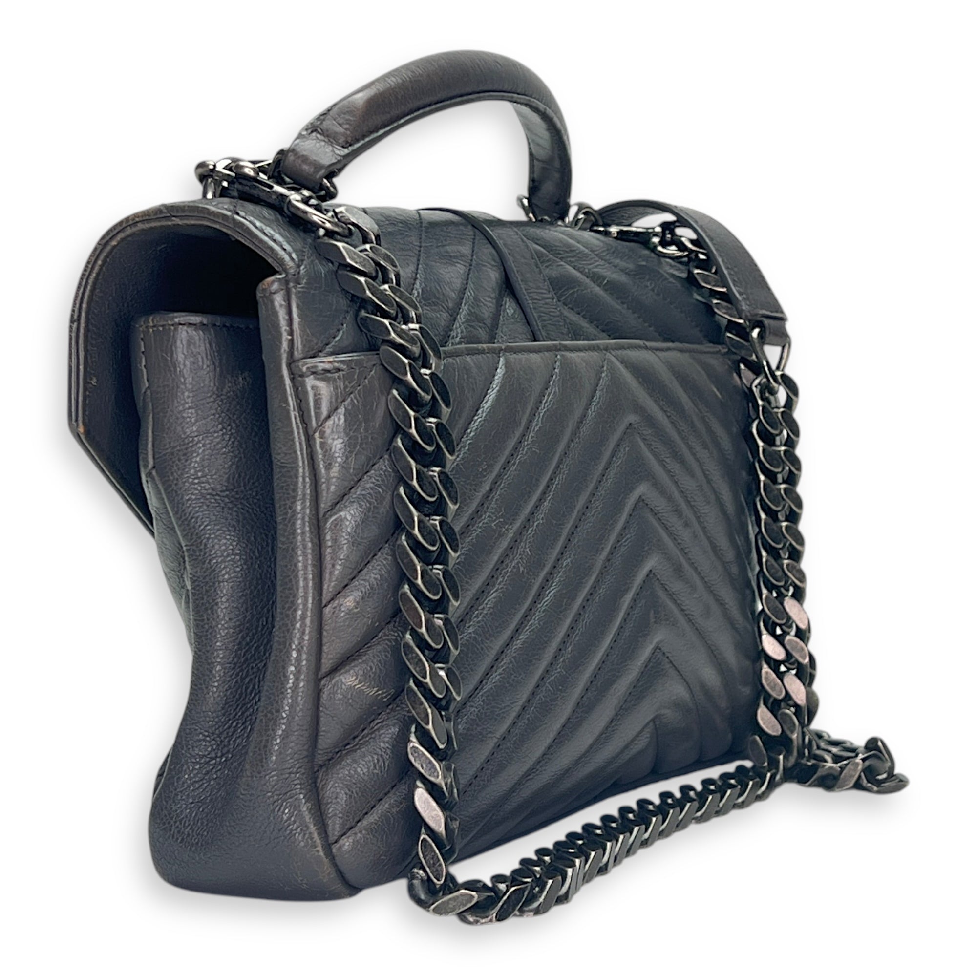 College Medium Grey Shoulder Bag in Calfskin, Silver hardware