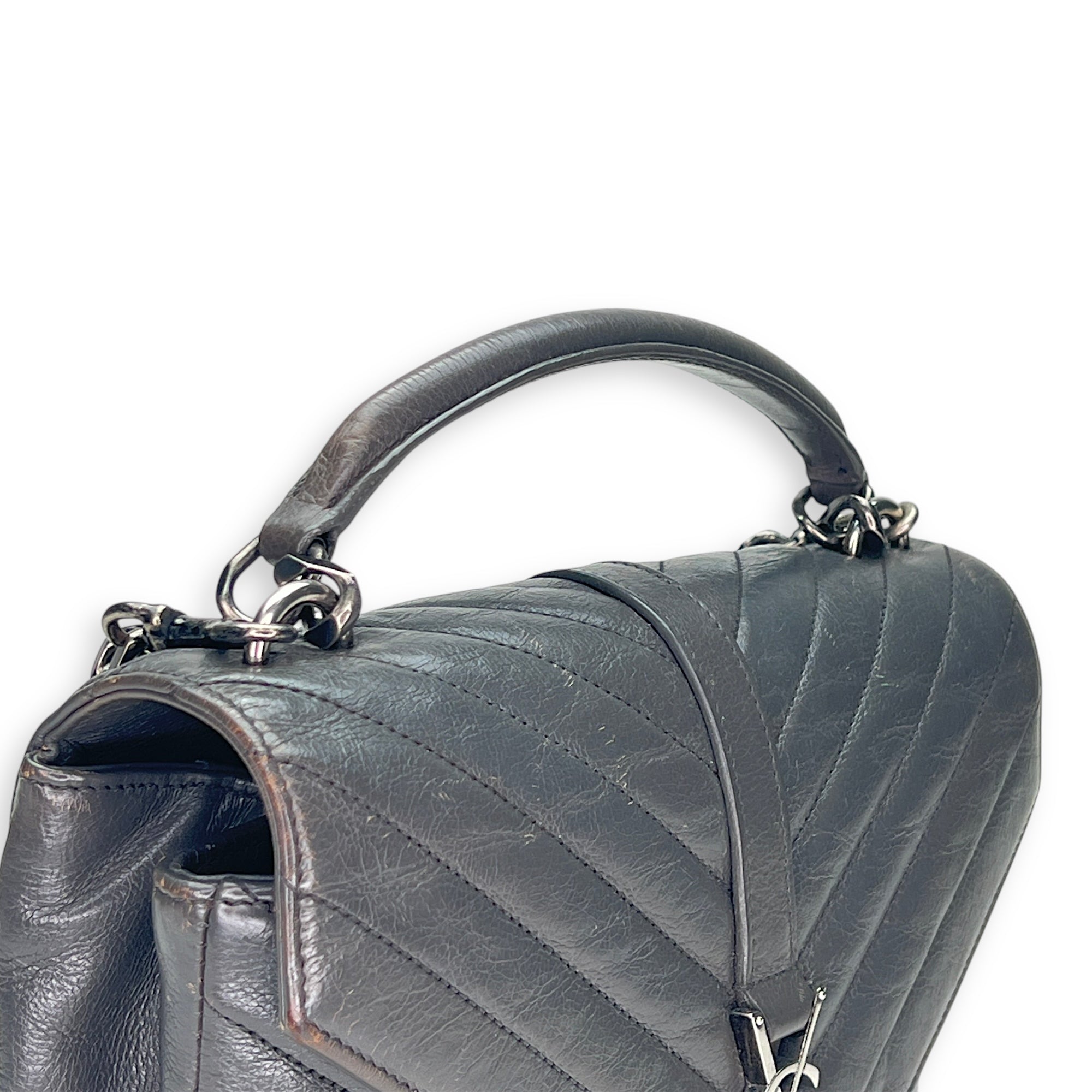 College Medium Grey Shoulder Bag in Calfskin, Silver hardware