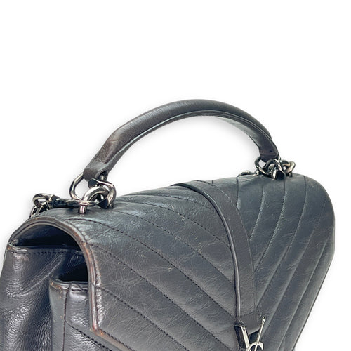 College Medium Grey Shoulder Bag in Calfskin, Silver hardware