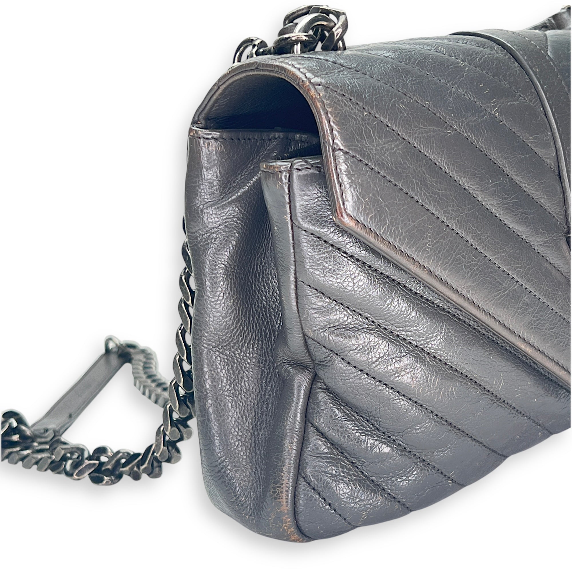 College Medium Grey Shoulder Bag in Calfskin, Silver hardware