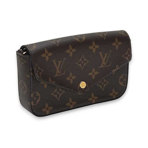 Felicie Strap & Go Brown Crossbody Bag in Monogram Coated Canvas, Gold hardware