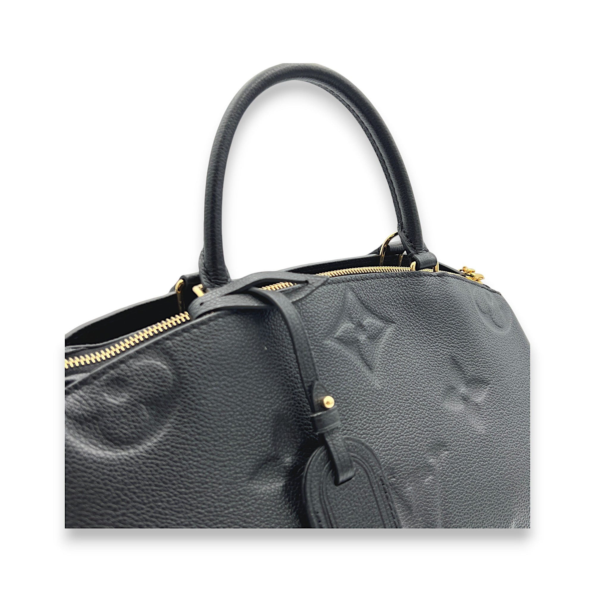 Grand Palais MM Black Top Handle Bag in Monogram Empreinte Leather, Gold hardware