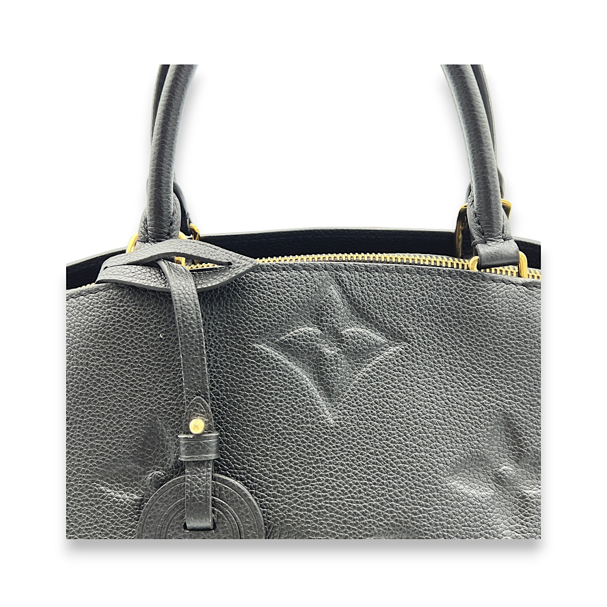 Grand Palais MM Black Top Handle Bag in Monogram Empreinte Leather, Gold hardware