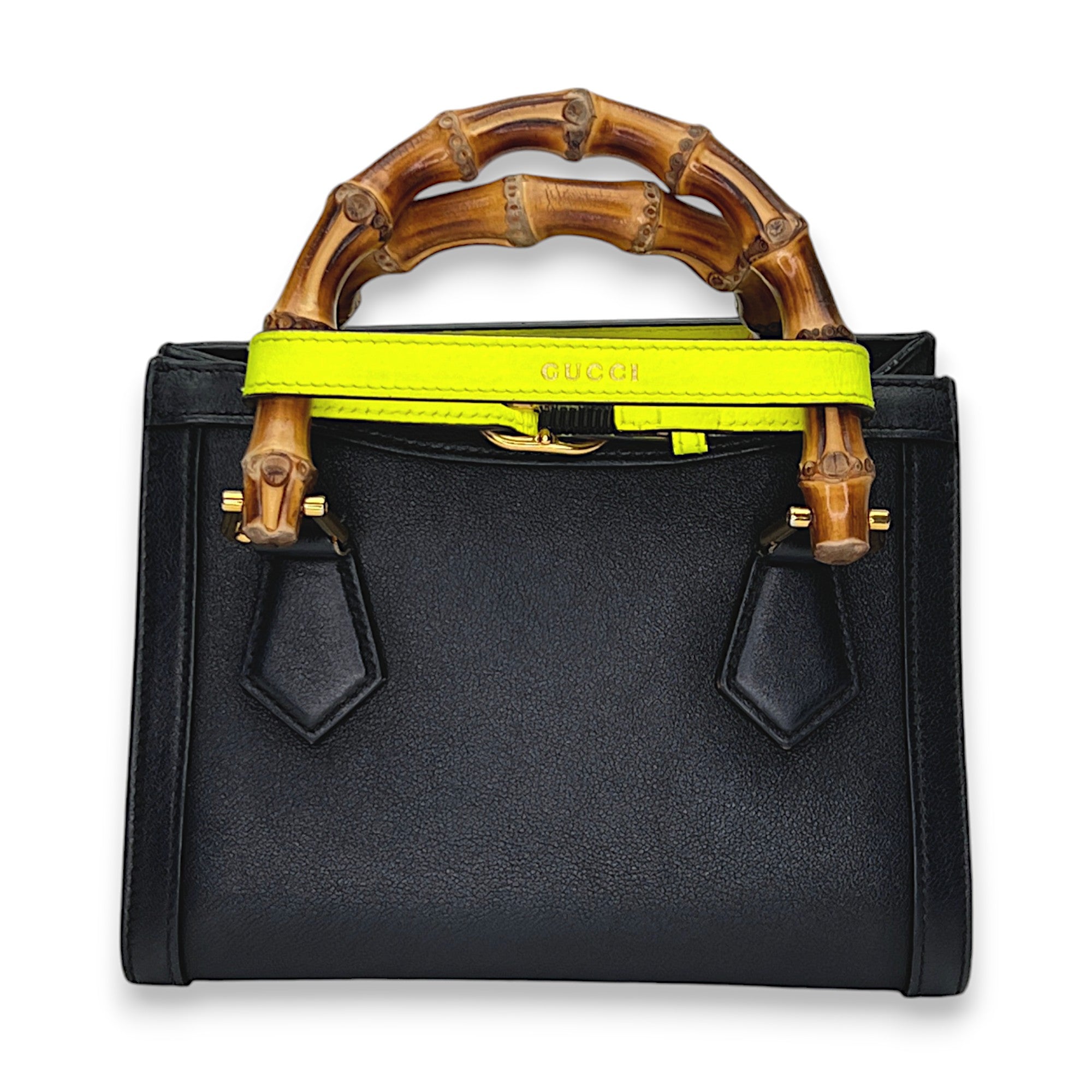 Bamboo Diana mini Black Crossbody Bag in Calfskin, Gold hardware