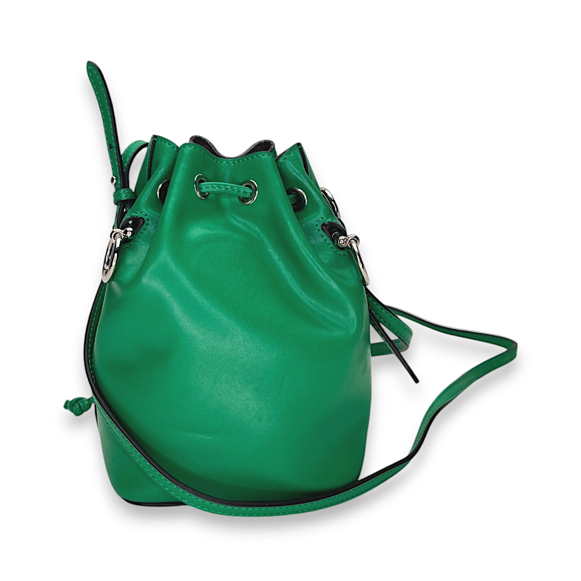 Mon Tresor Mini Silver Bucket Bag in Calfskin, Gold hardware