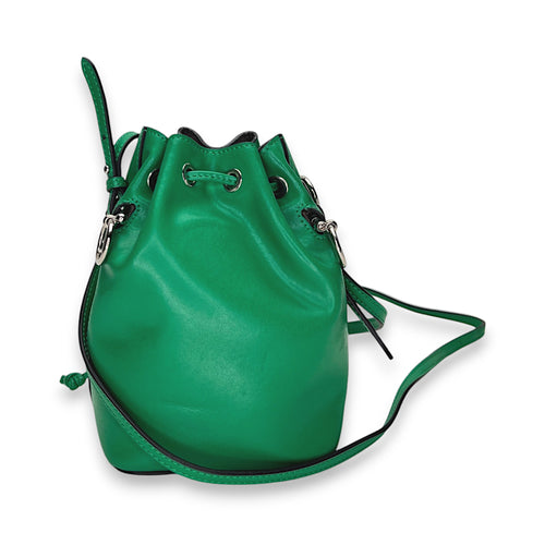 Mon Tresor Mini Silver Bucket Bag in Calfskin, Gold hardware