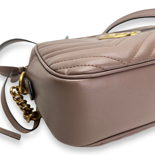 GG Marmont Small Beige Crossbody Bag in Calfskin, Gold hardware