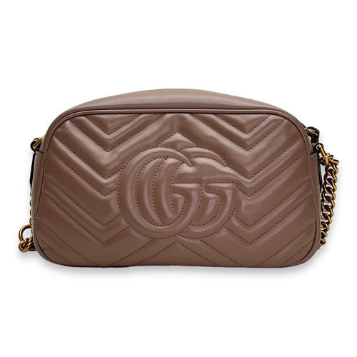 GG Marmont Small Beige Crossbody Bag in Calfskin, Gold hardware