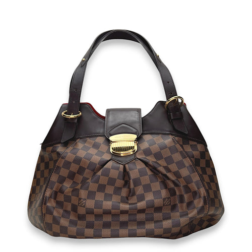 Sistina Damier Ebene GM Brown Shoulder Bag in Coated Canvas, Gold hardware