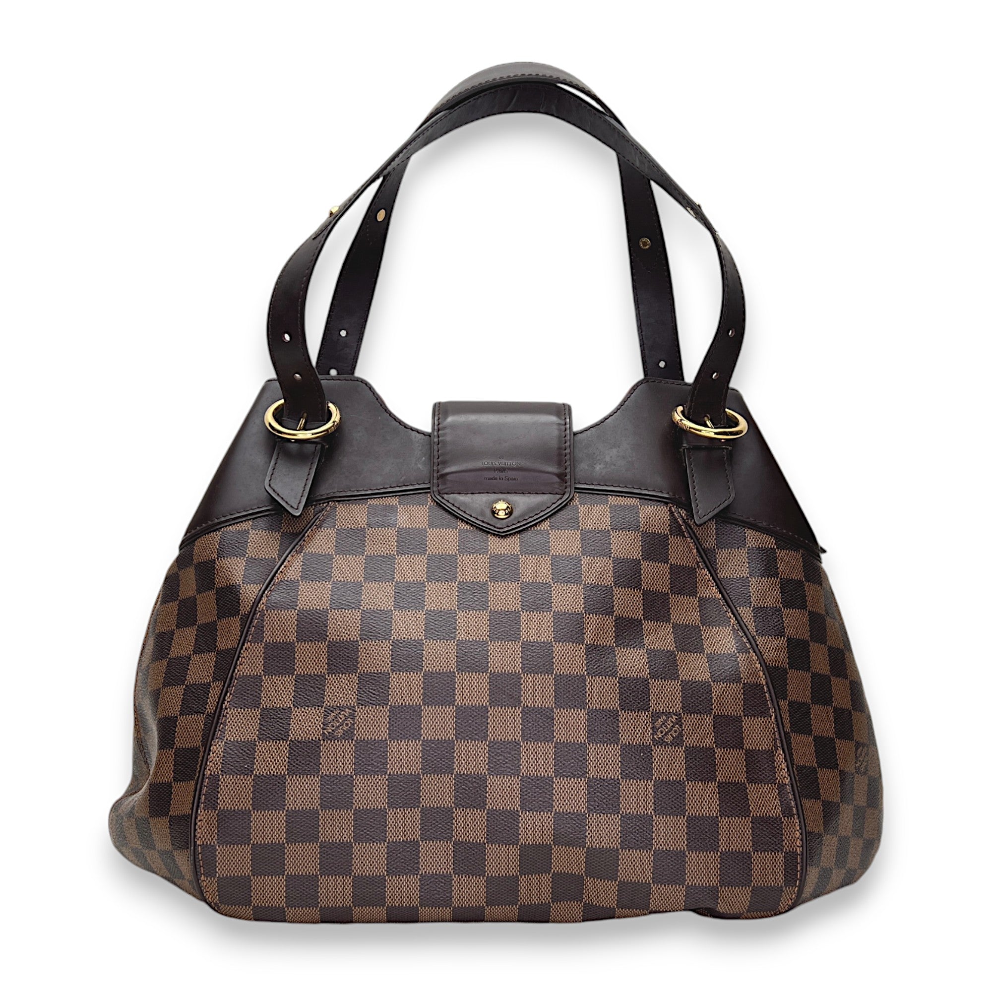 Sistina Damier Ebene GM Brown Shoulder Bag in Coated Canvas, Gold hardware