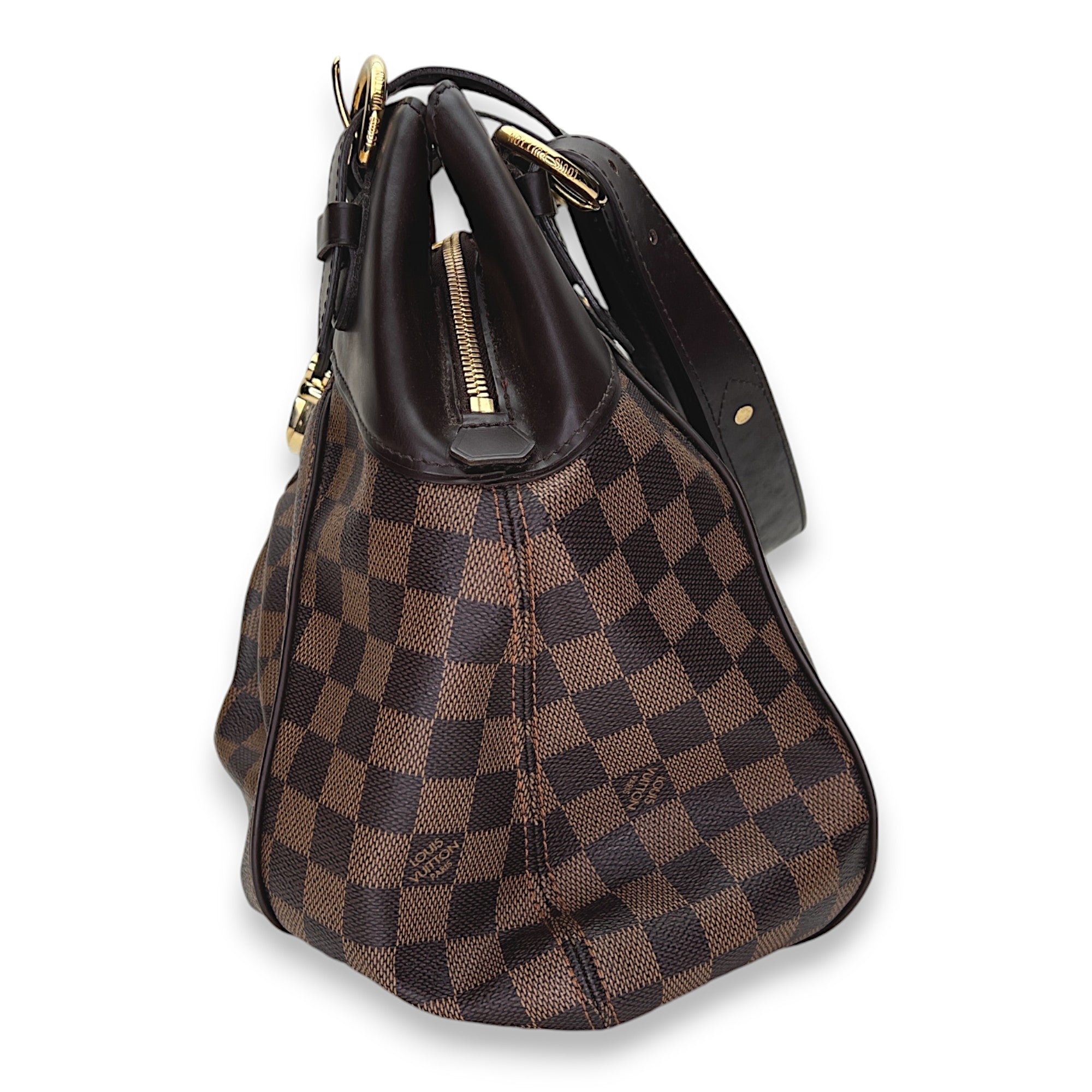 Sistina Damier Ebene GM Brown Shoulder Bag in Coated Canvas, Gold hardware