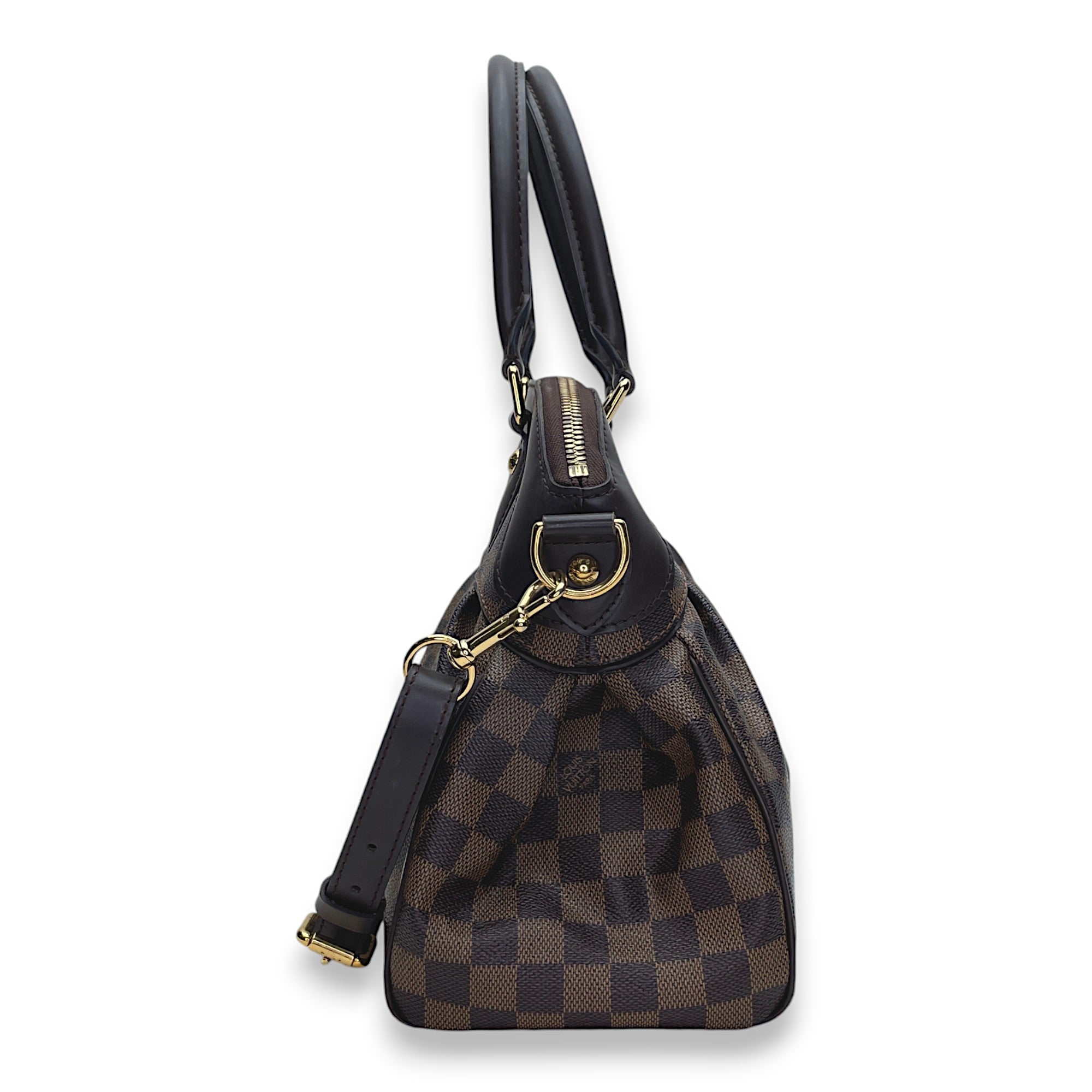 Trevi Damier Ebene PM Brown Top Handle Bag in Coated Canvas, Gold hardware