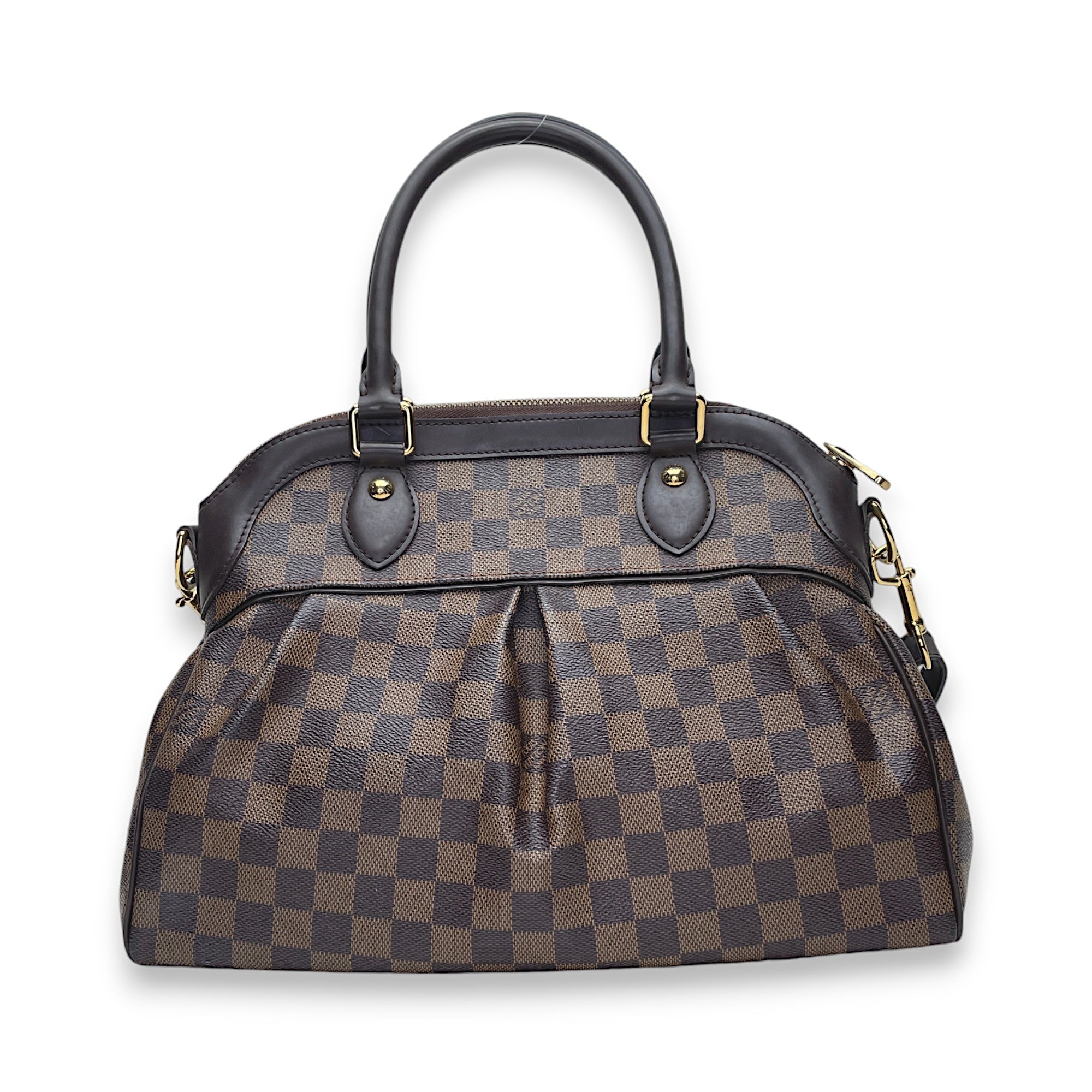 Trevi Damier Ebene PM Brown Top Handle Bag in Coated Canvas, Gold hardware