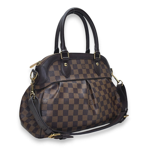 Trevi Damier Ebene PM Brown Top Handle Bag in Coated Canvas, Gold hardware