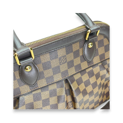 Trevi Damier Ebene PM Brown Top Handle Bag in Coated Canvas, Gold hardware