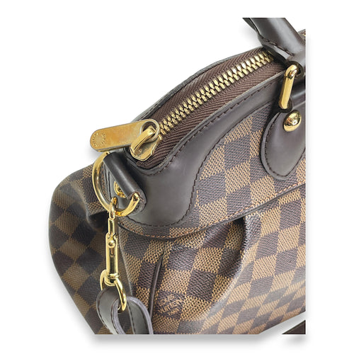 Trevi Damier Ebene PM Brown Top Handle Bag in Coated Canvas, Gold hardware