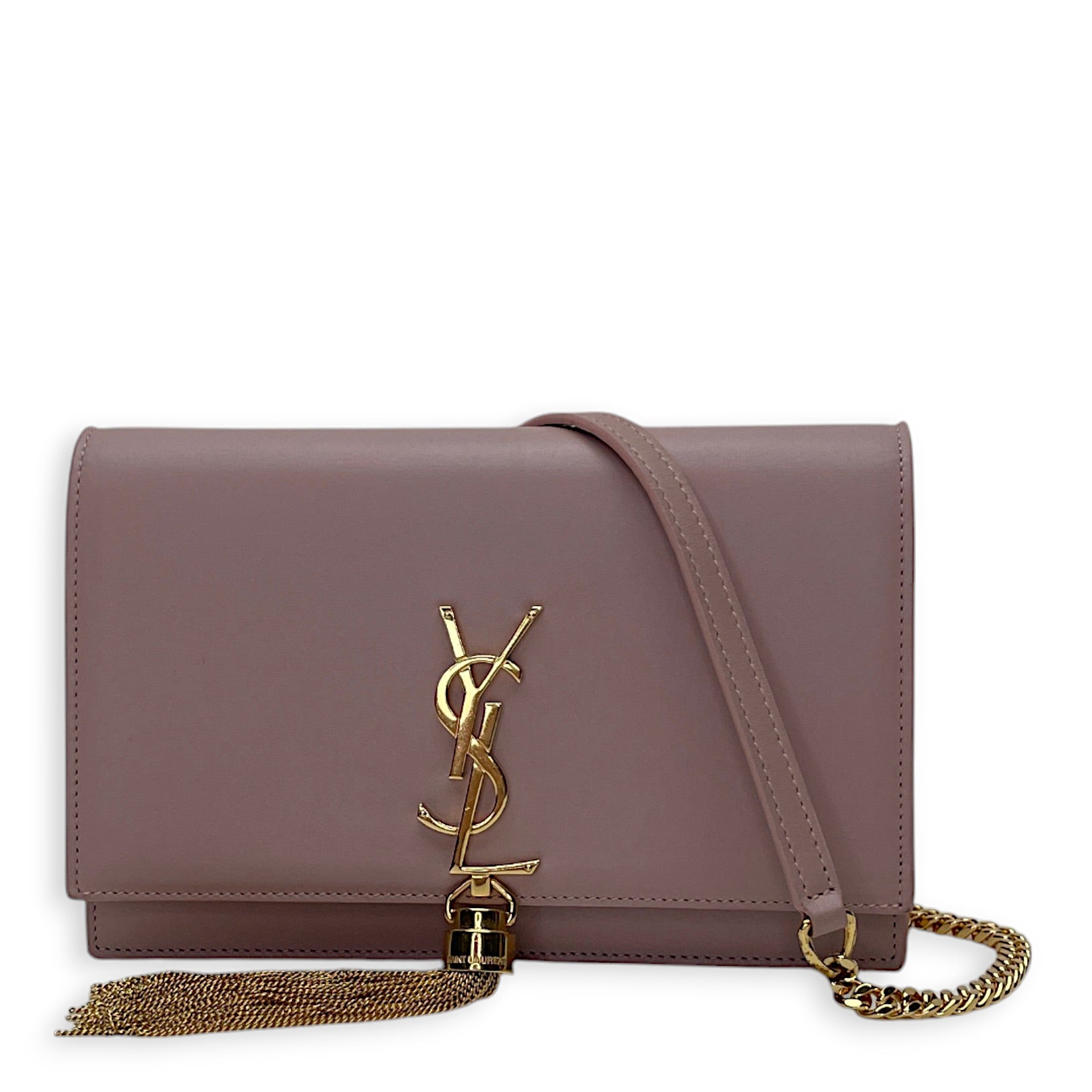 Kate Tassel Pink Wallet on Chain in Calfskin, Gold hardware