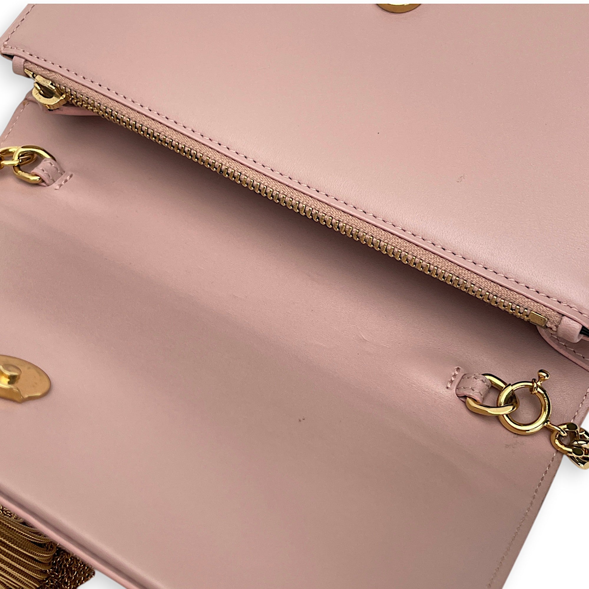 Kate Tassel Pink Wallet on Chain in Calfskin, Gold hardware