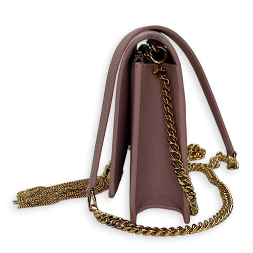 Kate Tassel Pink Wallet on Chain in Calfskin, Gold hardware