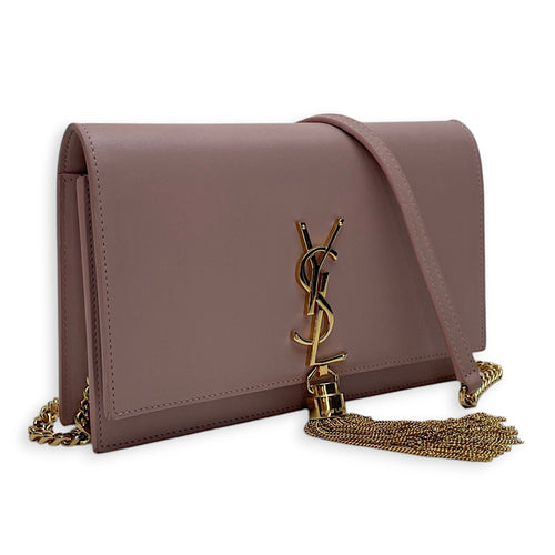 Kate Tassel Pink Wallet on Chain in Calfskin, Gold hardware