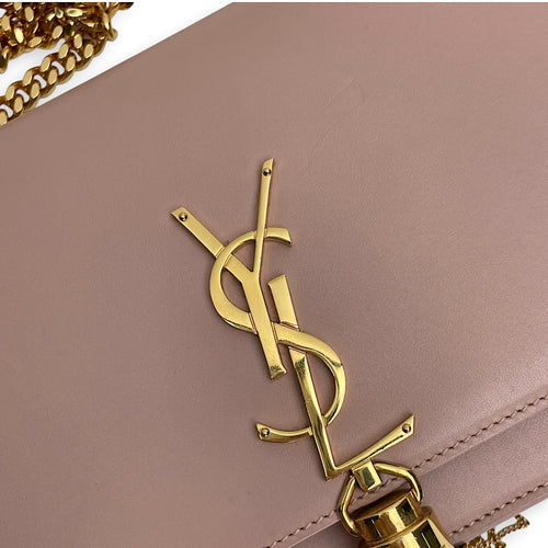 Kate Tassel Pink Wallet on Chain in Calfskin, Gold hardware