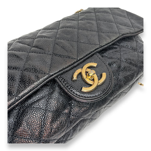 Easy Flap Black Shoulder Bag in Caviar Leather, Gold hardware