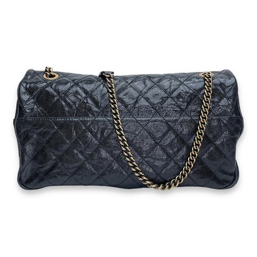 Easy Flap Black Shoulder Bag in Caviar Leather, Gold hardware