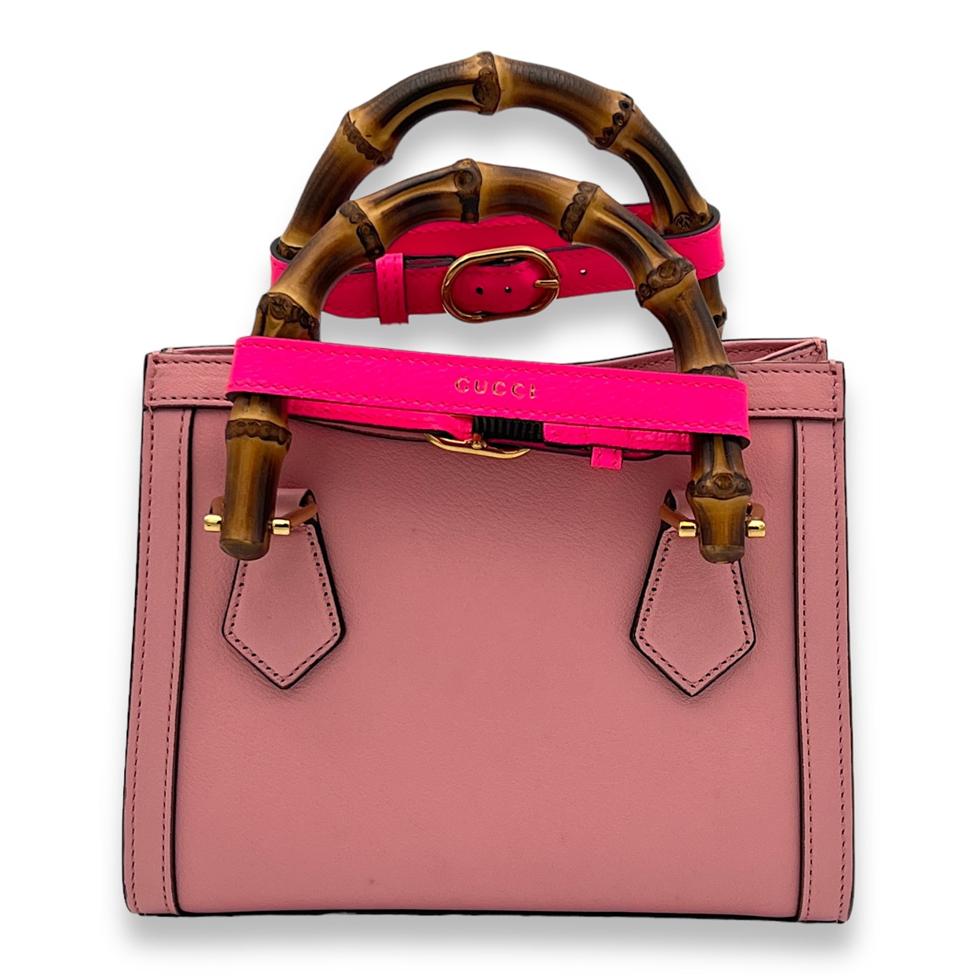 Bamboo Diana Mini Pink Top Handle Bag in Calfskin, Gold hardware