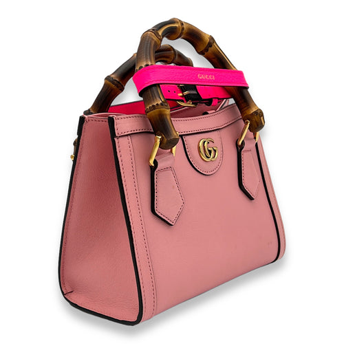 Bamboo Diana Mini Pink Top Handle Bag in Calfskin, Gold hardware