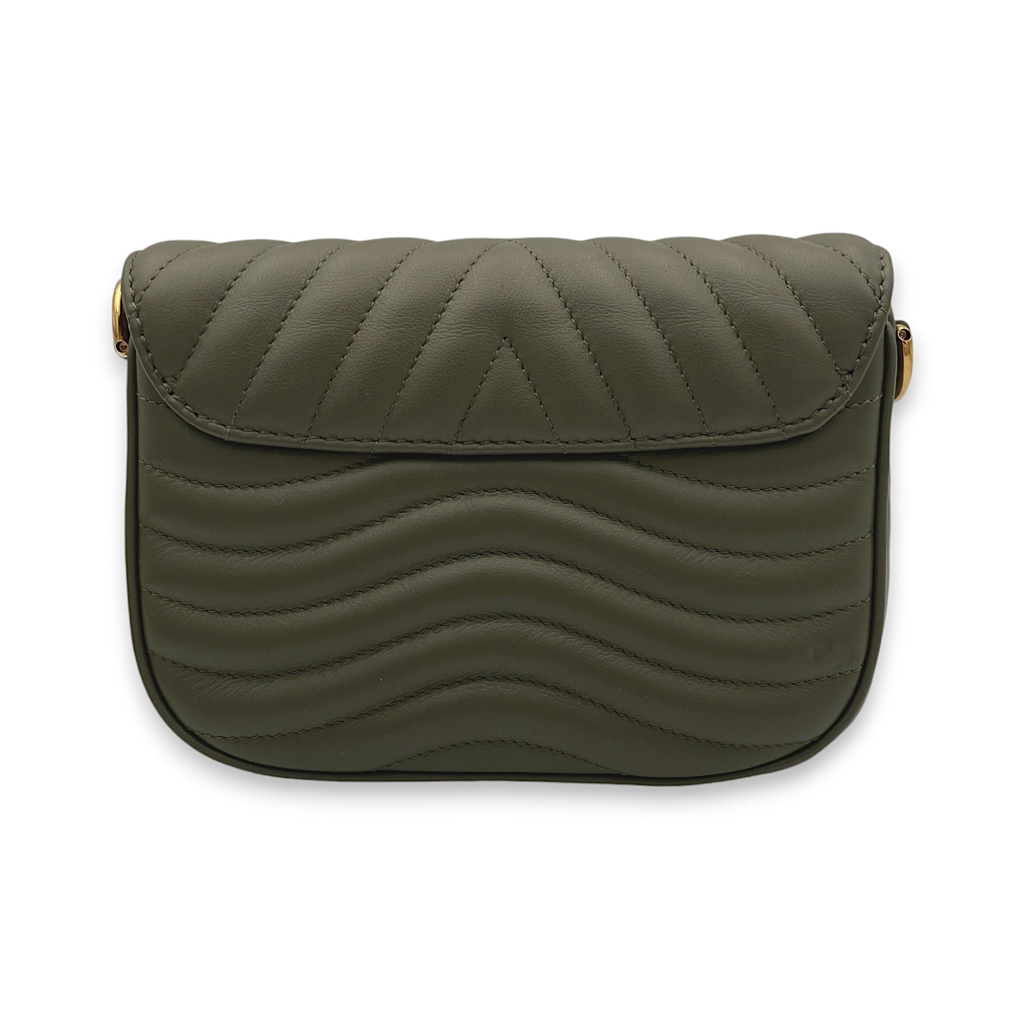 New Wave Multi-Pochette Green Crossbody Bag in Calfskin, Gold hardware