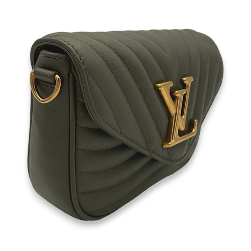 New Wave Multi-Pochette Green Crossbody Bag in Calfskin, Gold hardware