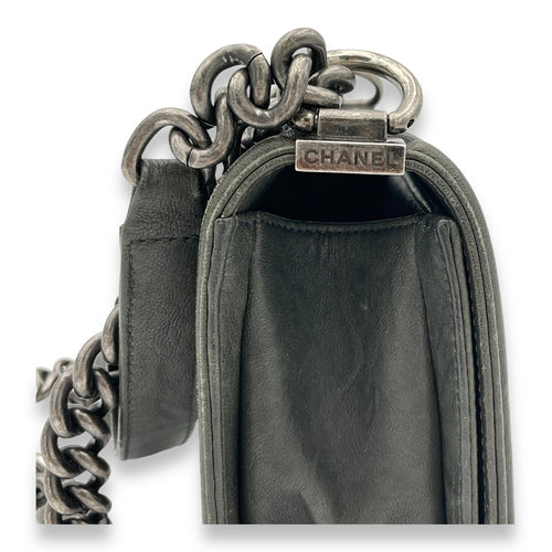 Studded Boy Small Grey Crossbody Bag in Calfskin, Ruthenium hardware