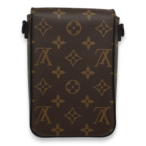 S-Lock Vertical Brown Crossbody Bag in Monogram Coated Canvas, Lacquered Metal hardware