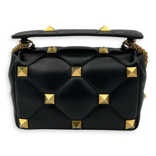 Roman Stud Medium Black Crossbody Bag in Lambskin, Gold hardware