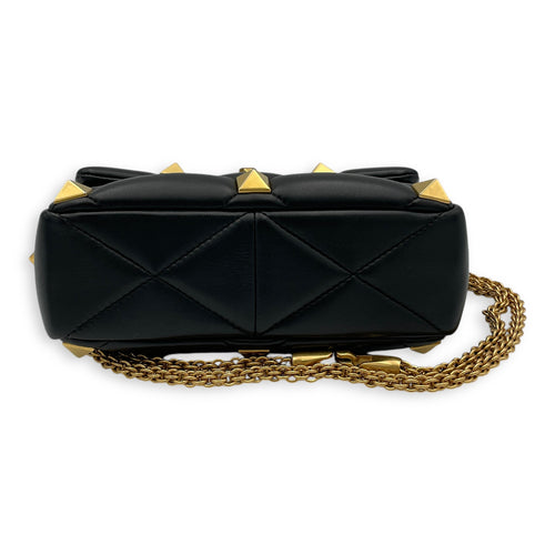 Roman Stud Medium Black Crossbody Bag in Lambskin, Gold hardware