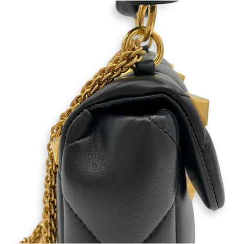 Roman Stud Medium Black Crossbody Bag in Lambskin, Gold hardware