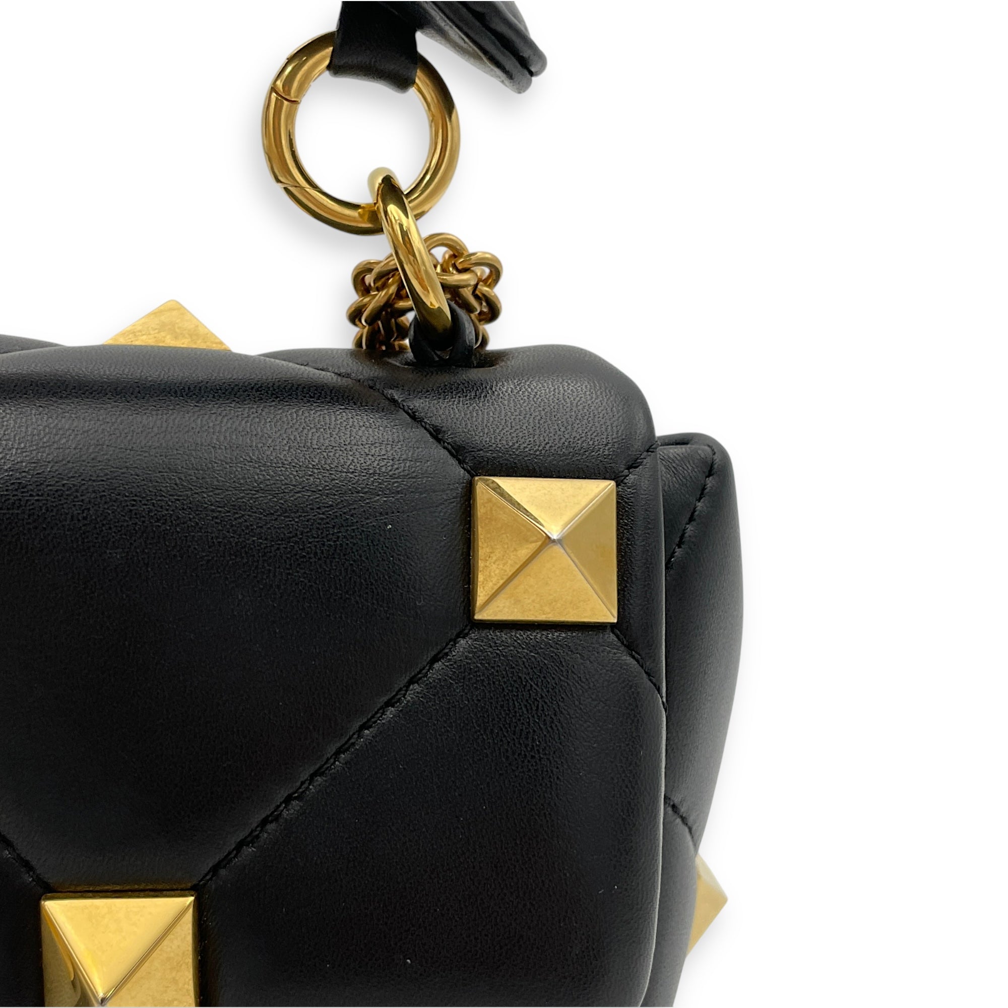 Roman Stud Medium Black Crossbody Bag in Lambskin, Gold hardware