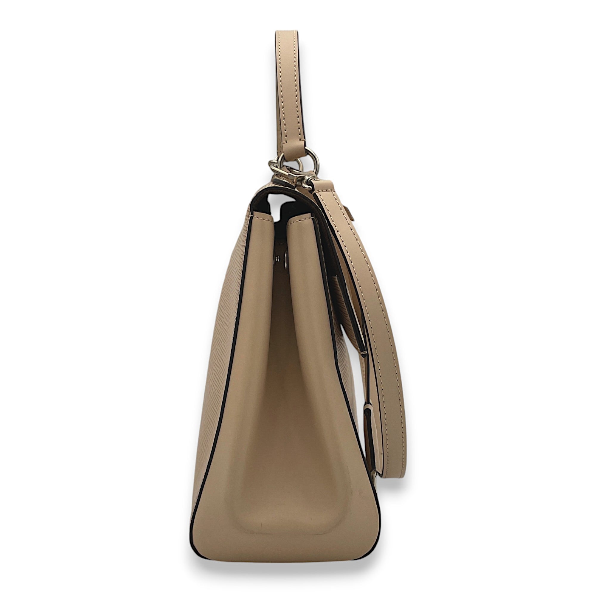 Cluny MM Beige Top Handle Bag in Epi Leather, Silver hardware