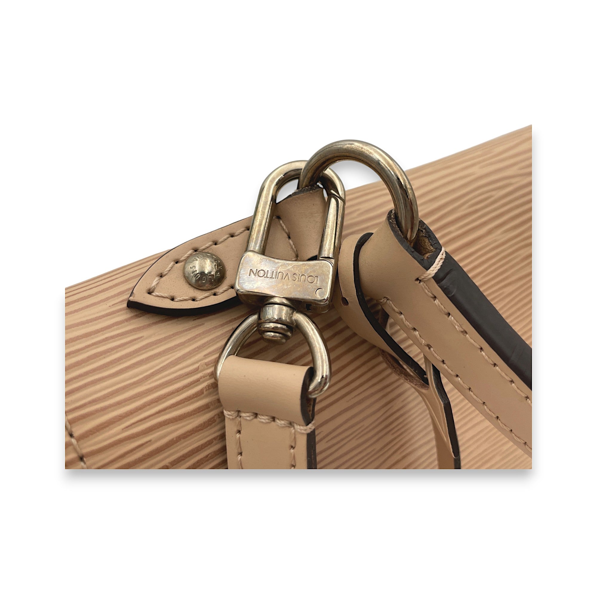 Cluny MM Beige Top Handle Bag in Epi Leather, Silver hardware