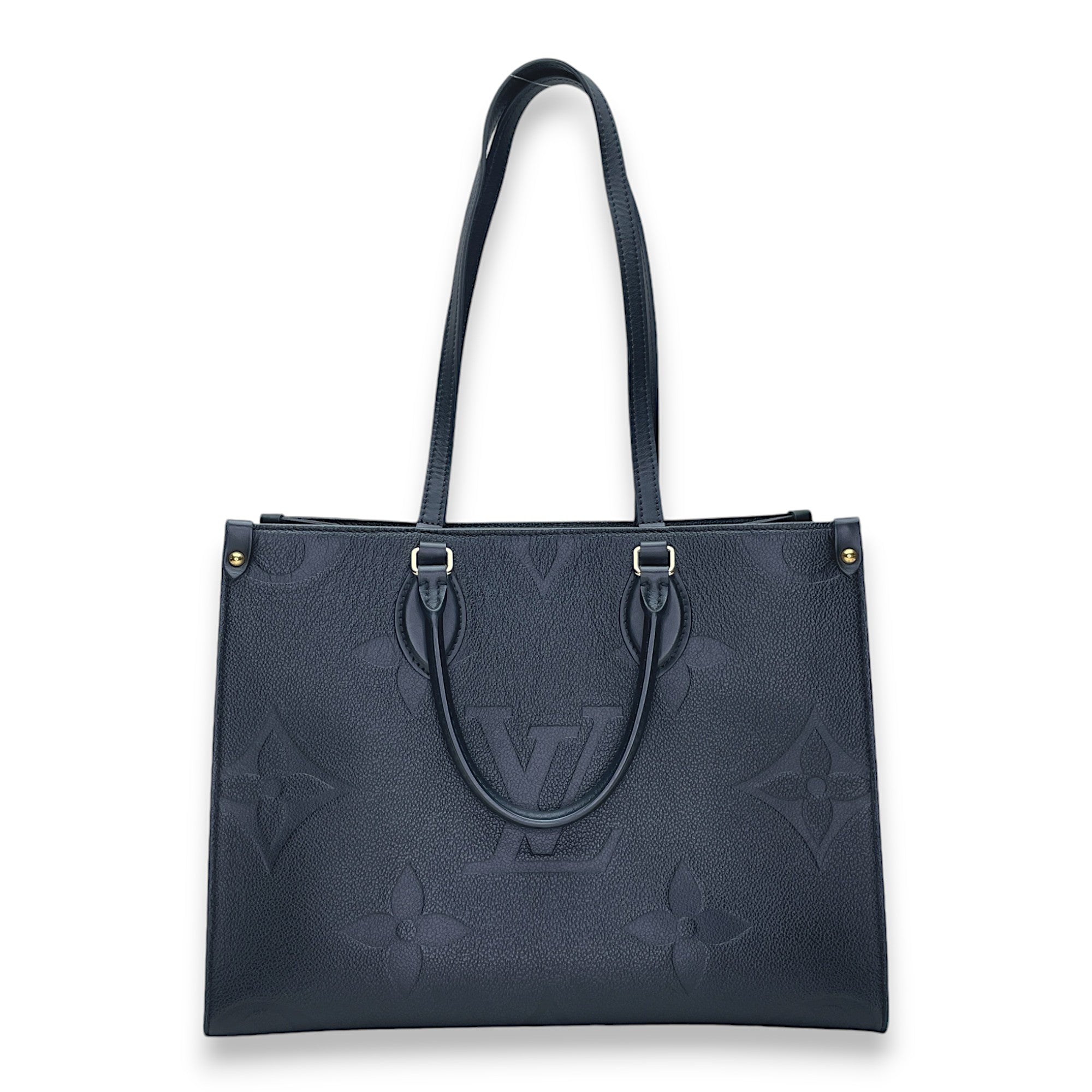 OnTheGo MM Black Tote Bag in Monogram Empreinte Leather, Gold hardware