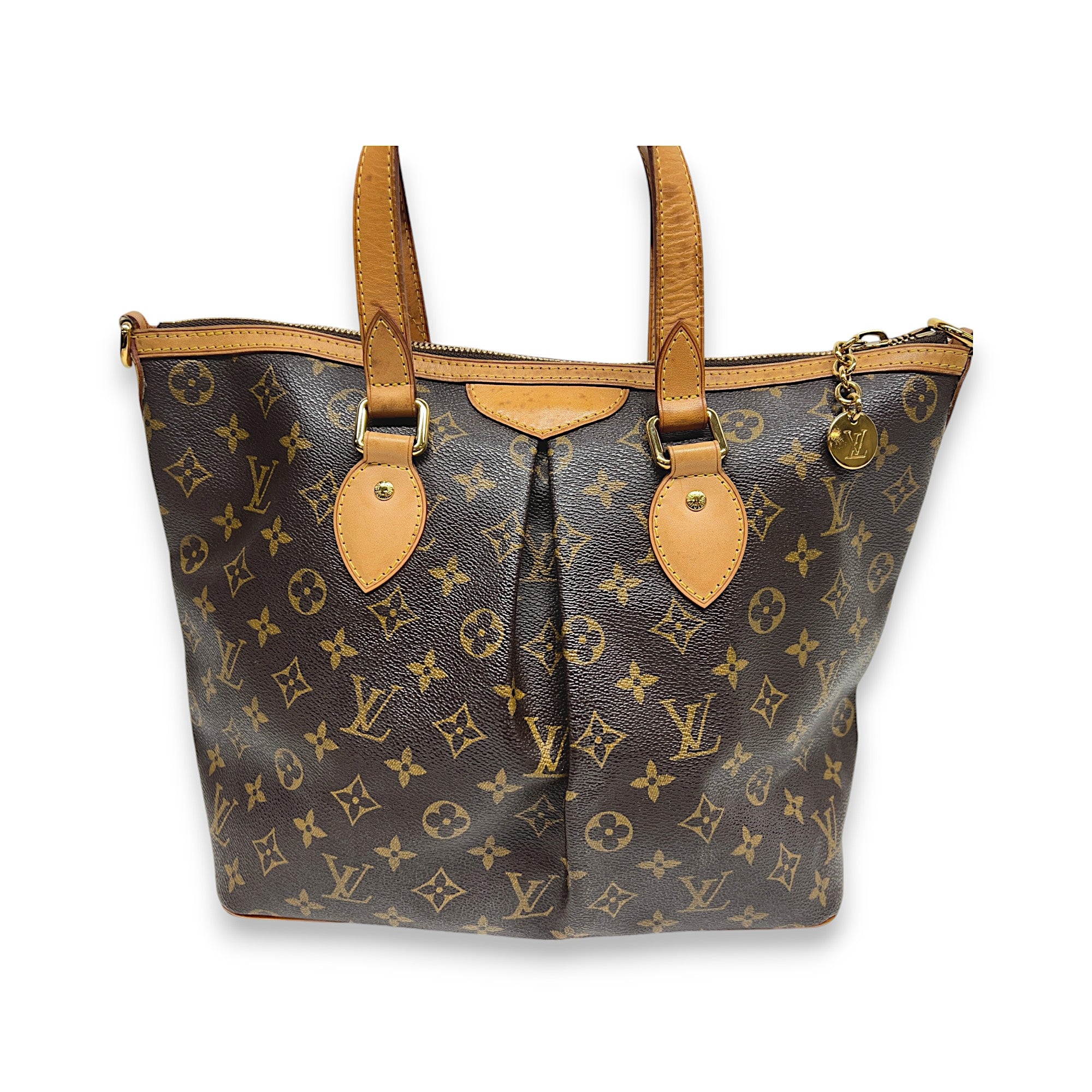 Palermo PM Brown Top Handle Bag in Monogram Coated Canvas, Gold hardware