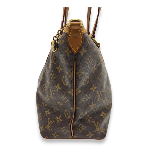 Palermo PM Brown Top Handle Bag in Monogram Coated Canvas, Gold hardware