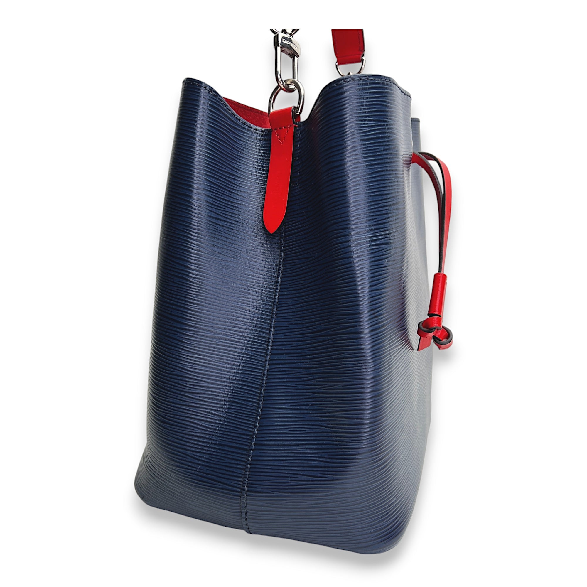 NeoNoe MM Navy Bucket Bag in Epi Leather, Silver hardware