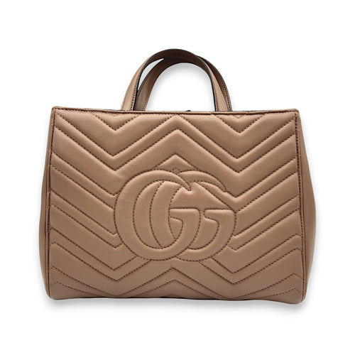 GG Marmont Beige Top Handle Bag in Calfskin, Gold hardware