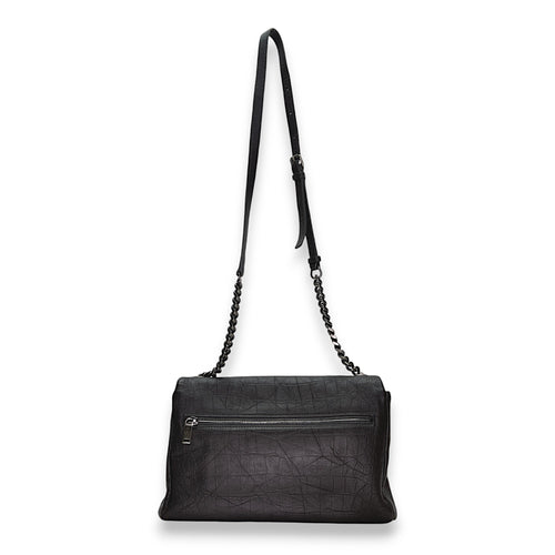 West Hollywood Medium Brown Shoulder Bag in Crocodile Embossed Calfskin, Ruthenium hardware